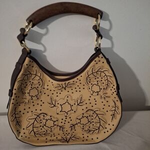 Hot In Hollywood Brown Tan Floral Leather Women's Bag